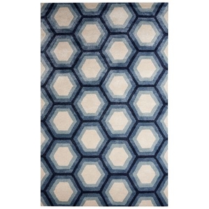 Jay Handmade Geometric Blue / Cream Area Rug (5'  x  8')