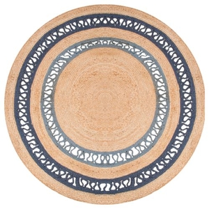 Elly Natural Bordered Beige / Blue Round Area Rug (6'  x  6')