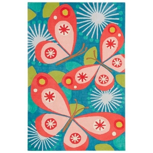 Petit Collage by Flutterby Handmade Animal Blue / Pink Area Rug (4'  x  6')