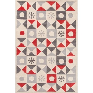 Petit Collage by Stardust Handmade Geometric Cream / Red Area Rug (2'  x  3')