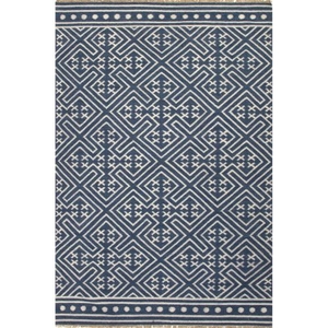 Lahu Handmade Geometric Blue / White Area Rug (9'  x  12')
