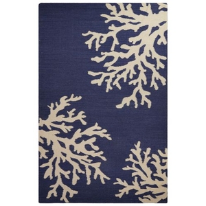 Ocean Side Handmade Floral Blue / White Area Rug (8'  x  10')