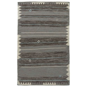 Merritt Handmade Bordered Dark Gray / Turquoise Area Rug (5'  x  8')
