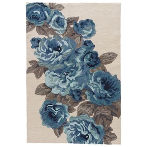 Corsage Handmade Floral White / Blue Area Rug (5'  x  7'6")