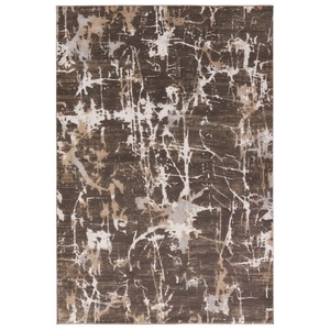 Edge Abstract Brown / White Area Rug (7'6"  x  9'6")