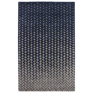 Silas Handmade Geometric Dark Blue / Beige Area Rug (2'  x  3')