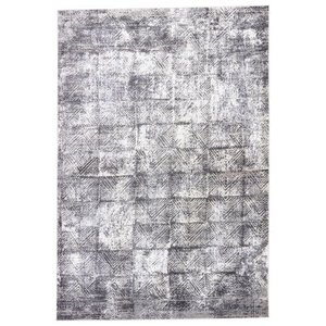Valentino Geometric Dark Gray / White Area Rug (5'  x  7'6")