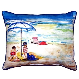 Playing On The Beach Large Indoor/Outdoor Pillow 16X20