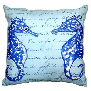Blue Sea Horses No Cord Pillow 18X18