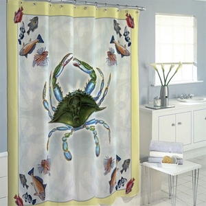 Blue Crab & Fish Shower Curtain