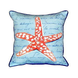 Coral Starfish Blue Small Indoor/Outdoor Pillow 12X12