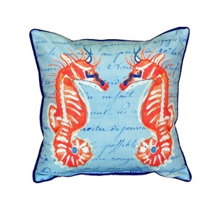 Coral Sea Horses Blue Small Indoor/Outdoor Pillow 12X12