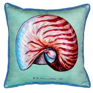 Nautilus Shell - Teal Small Indoor/Outdoor Pillow 12X12