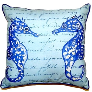 Blue Sea Horses Small Indoor/Outdoor Pillow 12X12