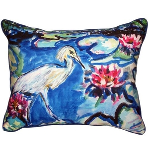 Heron & Waterlilies Extra Large Zippered Pillow 20X24
