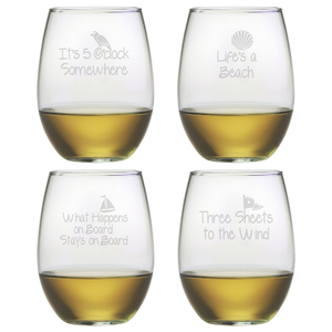 Coastal Sayings Stemless Wine Glass Assortment S/4