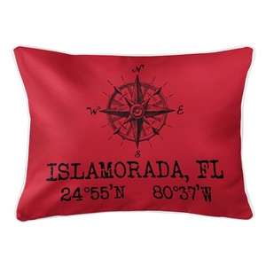 Custom Compass Rose Coordinates Lumbar Pillow - Red
