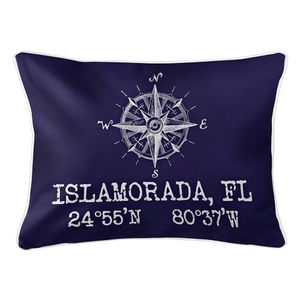 Custom Compass Rose Coordinates Lumbar Pillow - Navy