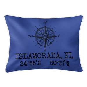Custom Compass Rose Coordinates Lumbar Pillow - Blue