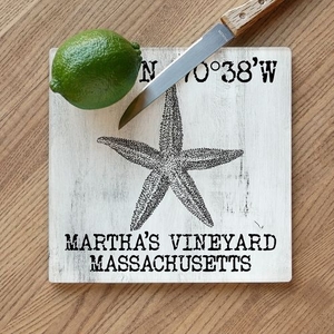 Custom Coordinates Vintage Starfish Cutting Board