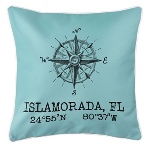 Custom Compass Rose Coordinates Pillow - Light Blue