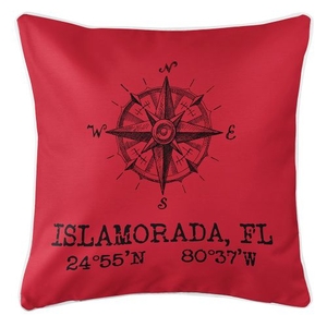 Custom Compass Rose Coordinates Pillow - Red