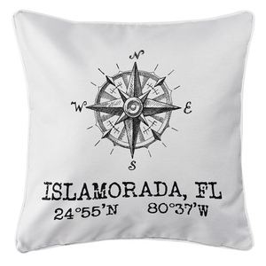 Custom Compass Rose Coordinates Pillow - White