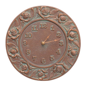 Rose 12" Indoor Outdoor Wall Clock, Copper Verdigris