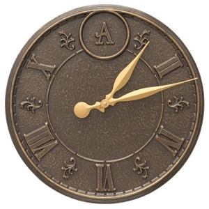 Monogram 16" Indoor Outdoor Wall Clock, French Bronze