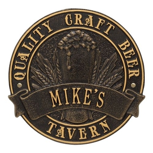 Custom Quality Craft Beer Tavern Round Plaque, Dark Bronze / Gold