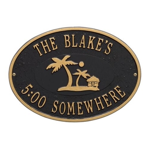 Personalized Island Time Palm Plaque, Black / Gold