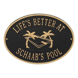 Personalized Swimming Pool Party Plaque, Black / Gold