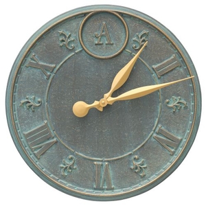 Monogram 16" Personalized Indoor Outdoor Wall Clock, Bronze Verdigris