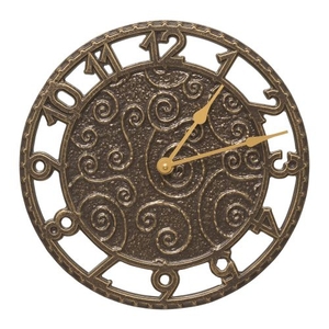 Flourish 14" Indoor Outdoor Wall Clock , French Bronze