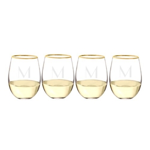 Personalized 19.25 Oz. Gold Rim Stemless Wine Glasses (Set Of 4)