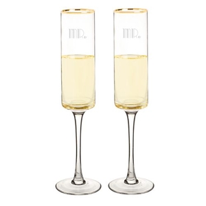 Mr. & Mr. 8 Oz. Gatsby Gold Rim Contemporary Champagne Flutes