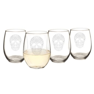 Sugar Skull 21 Oz. Stemless Wine Glasses (Set Of 4)
