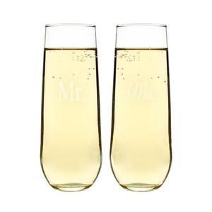 Mr. & Mrs. Stemless Champagne Flutes