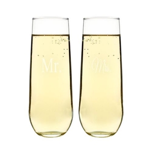 Mr. & Mrs. Stemless Champagne Flutes