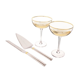 Personalized Gold Coupe Flutes & Cake Serving Set
