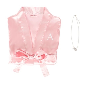 Personalized Pink Satin Robe And Necklace Set