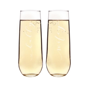 Hubby & Wifey Stemless Champagne Flutes