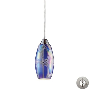 Iridescence 1 Light Pendant In Satin Nickel And Storm Blue Glass - Includes Recessed Lighting Kit