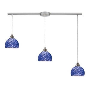 Cira 3 Light Pendant In Satin Nickel With Pebbled Blue Glass