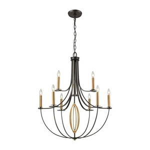 Dione 9 Light Chandelier In Oil Rubbed Bronze With Brushed Antique Brass Accents