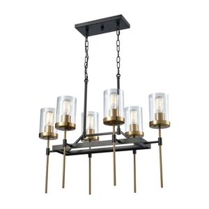 North Haven 6 Light Chandelier In Oil Rubbed Bronze With Satin Brass Accents And Clear Glass