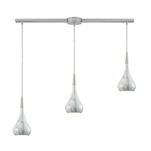 Lindsey 3 Light Linear Bar Fixture In Satin Nickel With Marble Print Shade