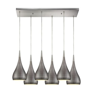 Lindsey 6 Light Rectangle Fixture In Satin Nickel With Weathered Zinc Shade