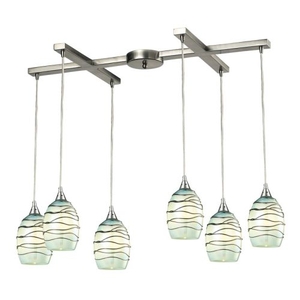 Vines 6 Led Light Pendant In Satin Nickel And Mint Glass