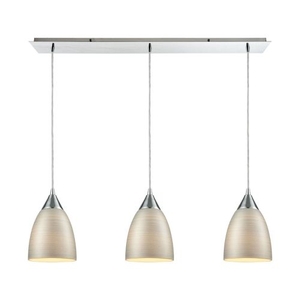 Merida 3 Light Linear Pan Pendant In Polished Chrome With Silver Linen Glass